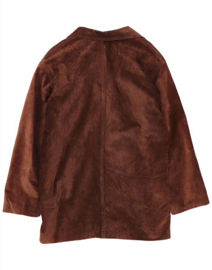 Vintage mujer chaqueta de ante de gran tamaño EU 40 cuero marrón medio