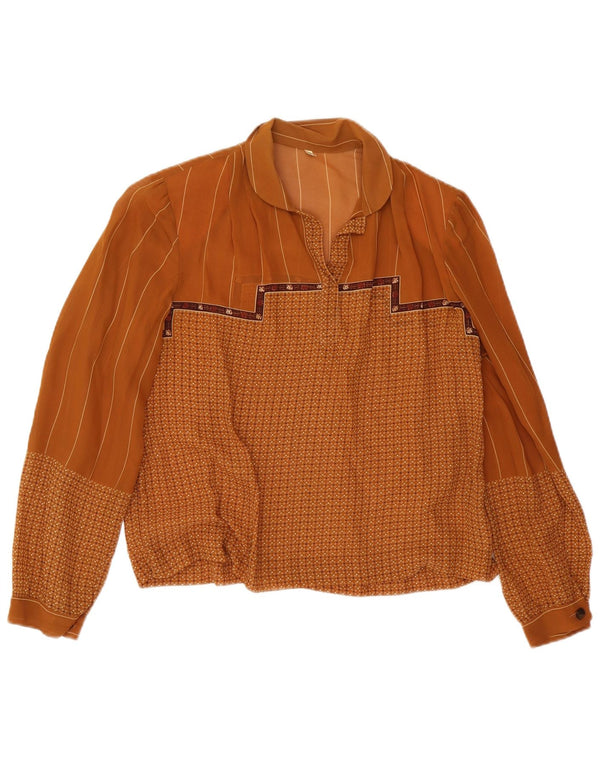 Blusa vintage de manga larga para mujer Top IT 48 XL Marrón Geométrico