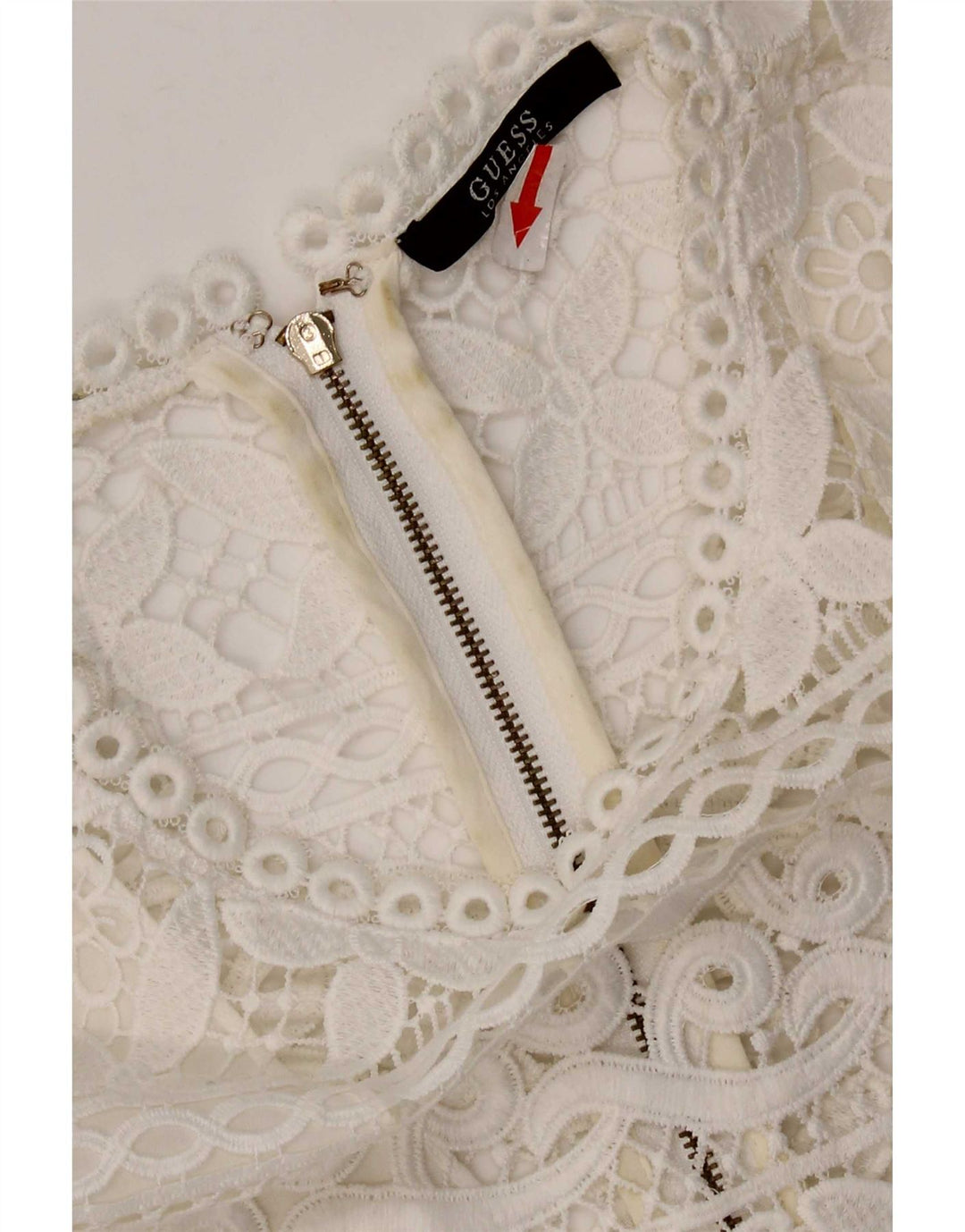 Guess Vestido escalonado de encaje sin mangas para mujer UK 42 Poliéster blanco mediano