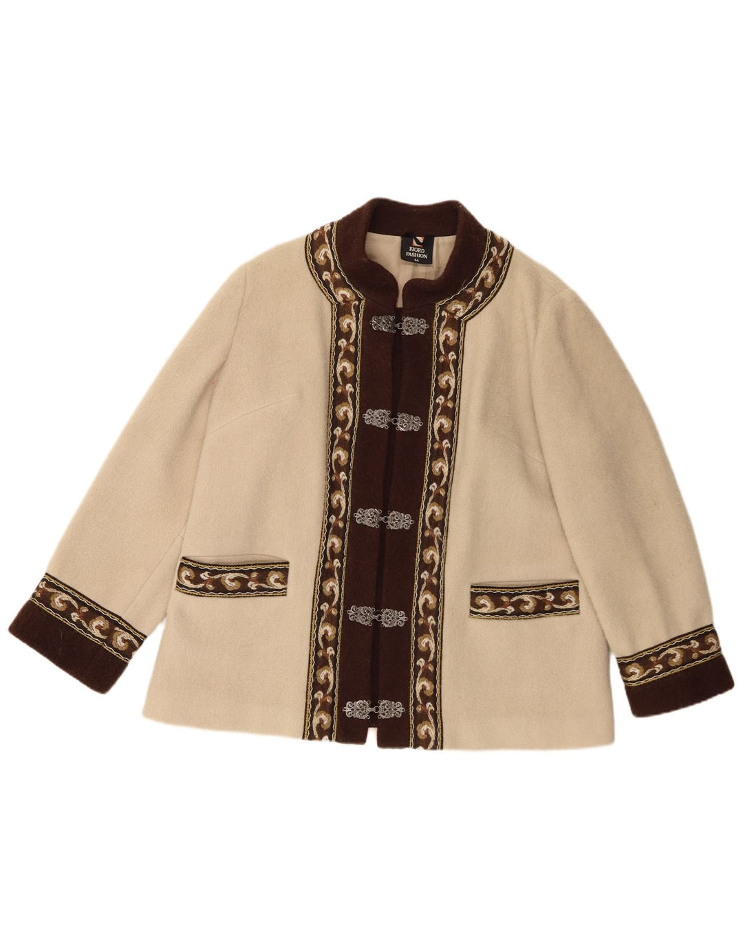 Fjord Chaqueta Blazer para Mujer EU 44 XL Beige Fair Isle Lana Retro