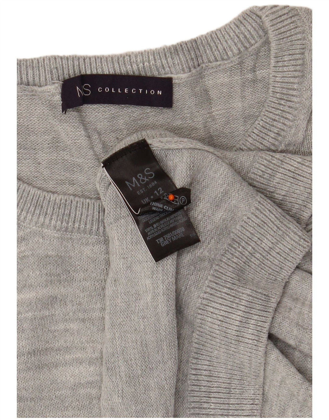 MARKS & SPENCER Suéter corto con cuello redondo para mujer UK 40 Gris medio