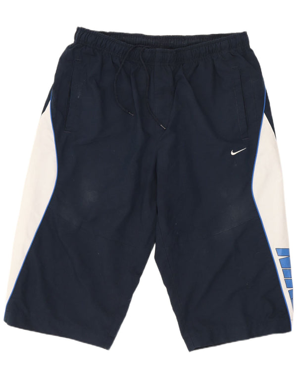 Nike Pantalones cortos deportivos con estampado gráfico para hombre, talla grande, azul marino, color block, poliéster, deportes