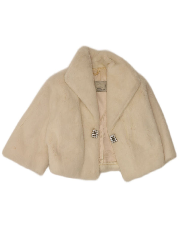 Chaqueta bolero vintage de piel sintética de manga corta para mujer UK 14 Medium White