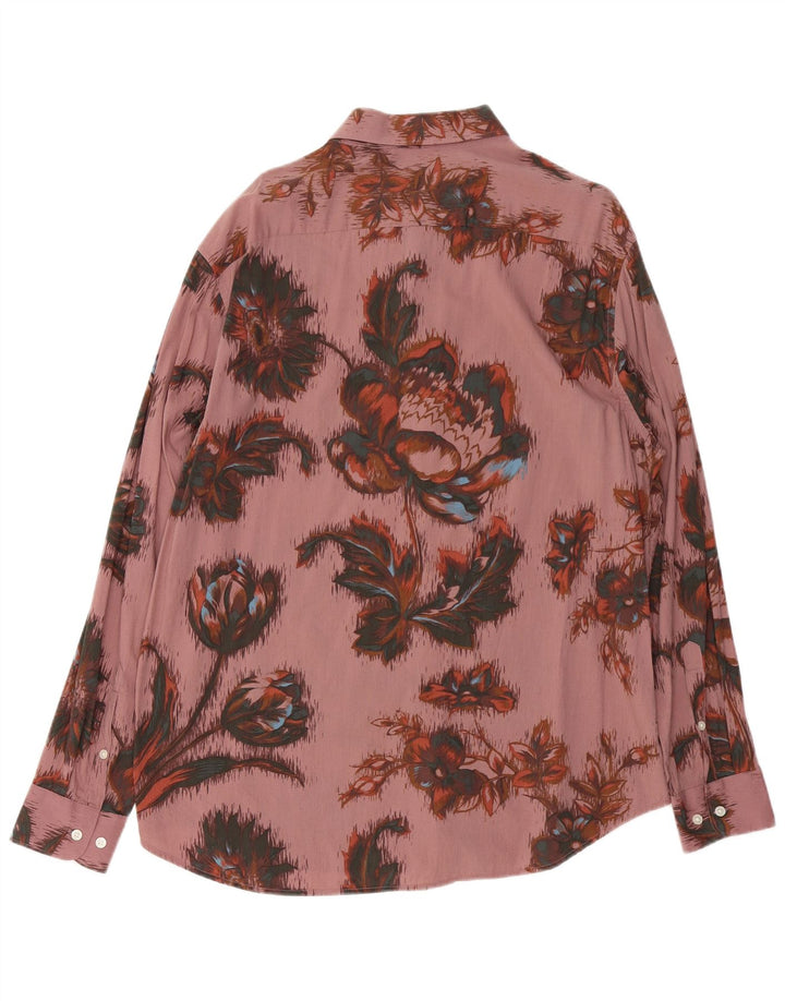 VINTAGE Camisa para hombre Algodón floral rosa grande
