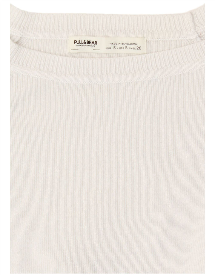Pull & Bear Mujer Crop Top Manga Larga UK 8 Small Viscosa Blanca