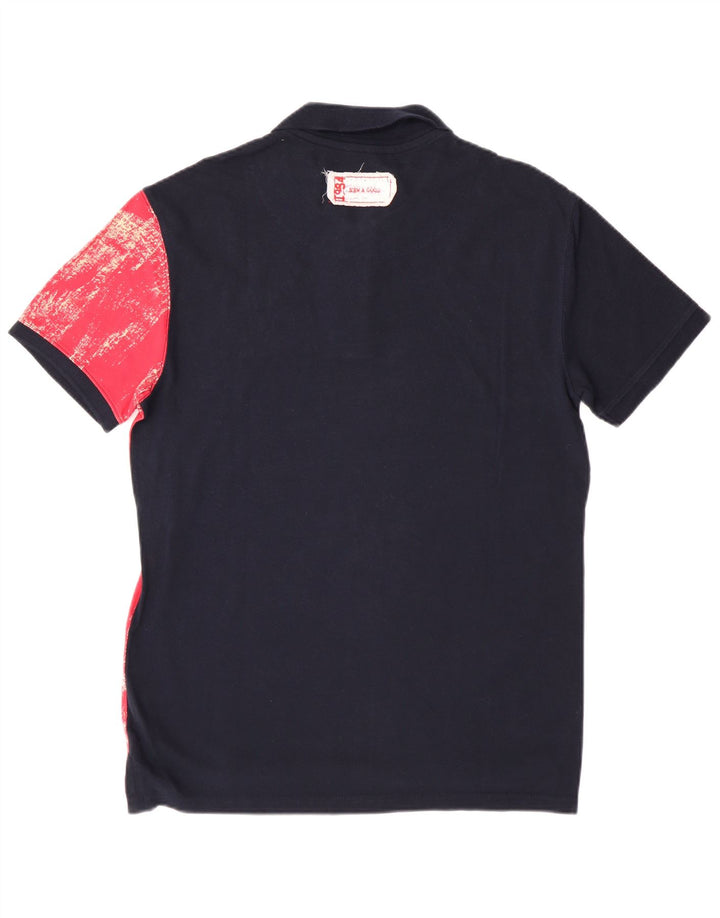 DESIGUAL Polo gráfico para hombre de algodón con bloques de color azul marino grande