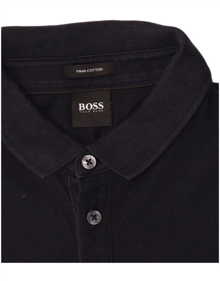 Hugo Boss Hombre Polo De Manga Larga De Algodón Azul Marino Medio