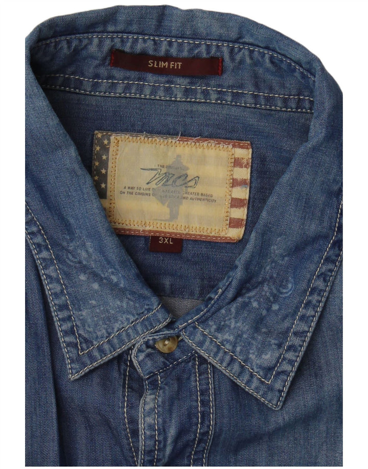 Marlboro Classics Camisa vaquera de manga corta ajustada para hombre 3XL Azul Paisley