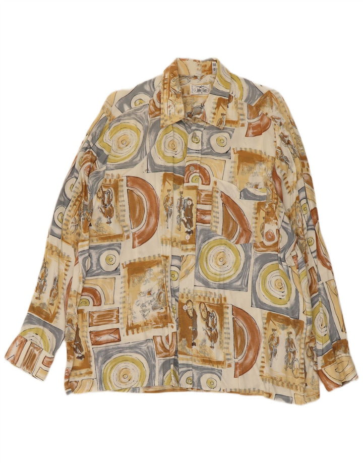 John F Gee - Camisa para hombre con estampado abstracto, talla 43/44, viscosa beige grande