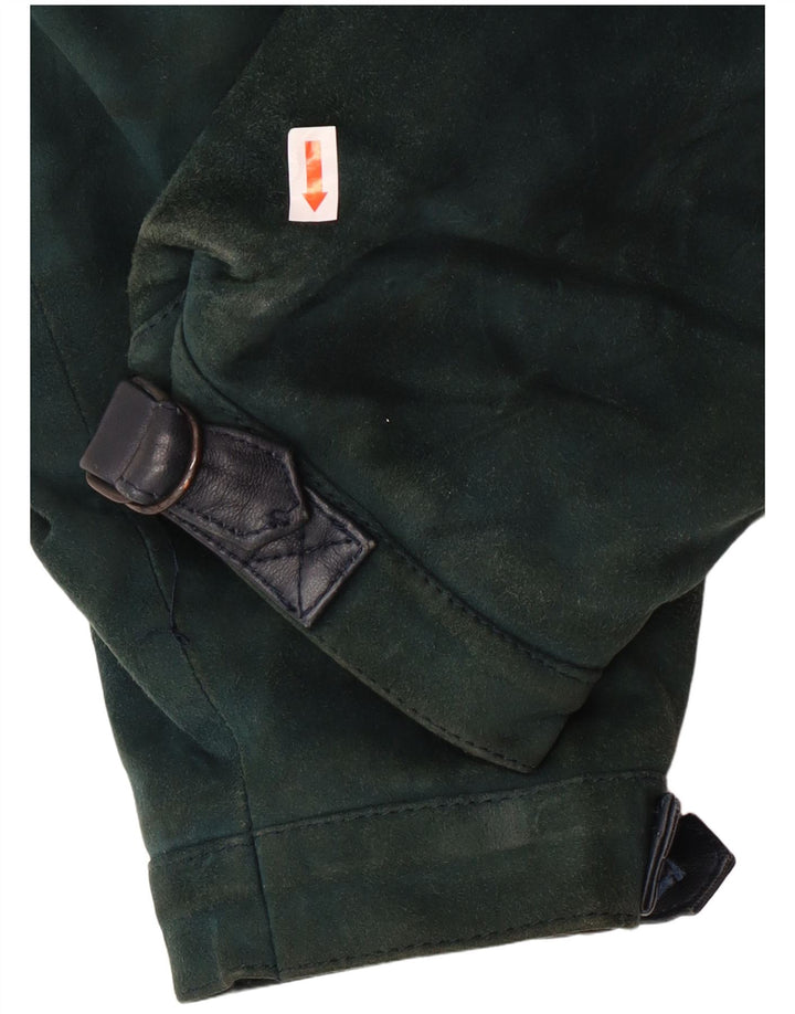 VINTAGE Chaqueta de cuero crop para mujer Reino Unido 6 XS Azul marino