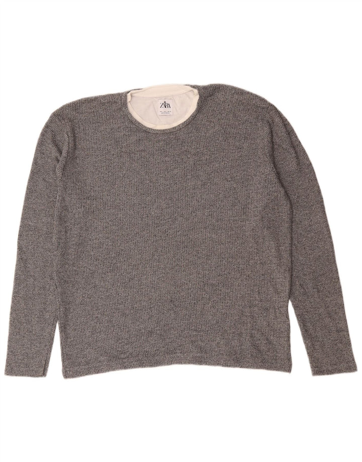 Zara Hombre Jersey De Cuello Redondo Jersey Grande Gris Algodón