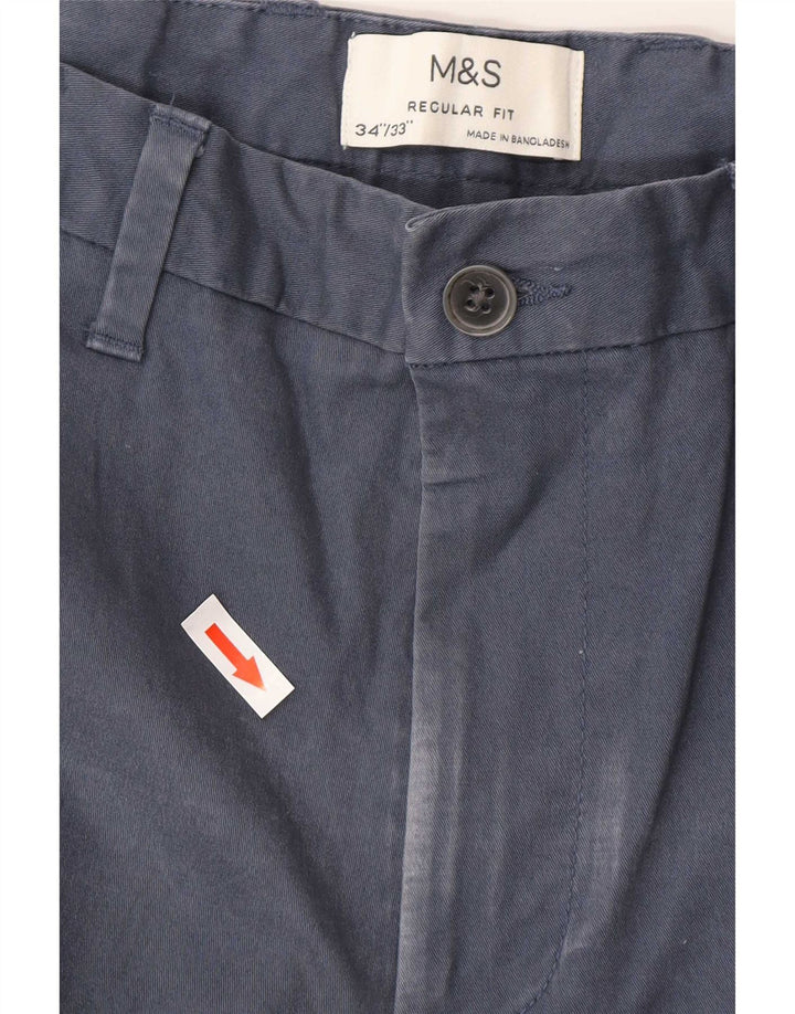Marks & Spencer Pantalón chino de corte regular para hombre W34 L32 Algodón azul