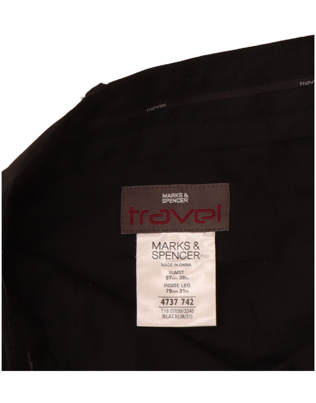 Marks & Spencer Pantalón chino recto para hombre W38 L31 Poliéster negro