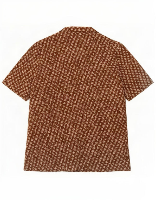 Blusa estilo camisa larga de manga corta vintage para mujer UK 46 Large Brown Floral