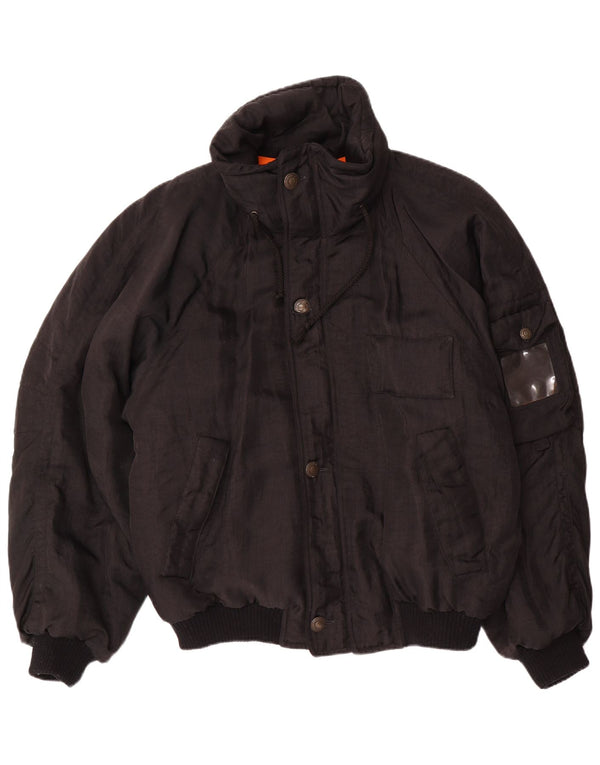 Vintage Hombres Loose Fit Chaqueta Acolchada Reino Unido 38 Medio Negro