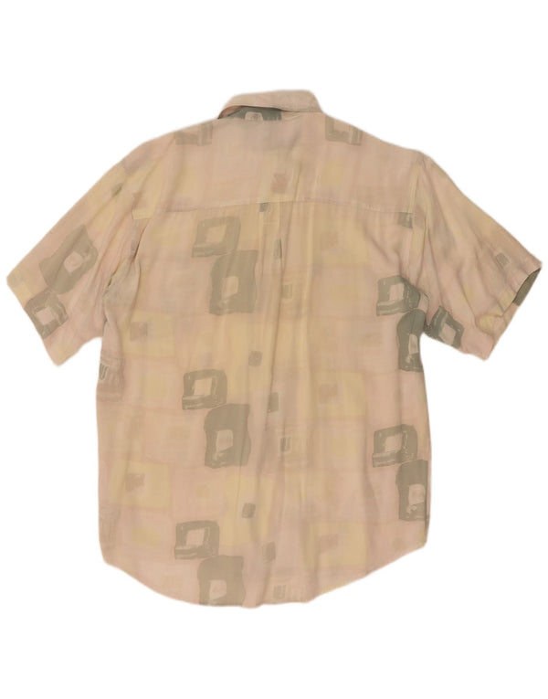 Camisa Vintage Hombre Manga Corta XL Algodón Geométrico Beige