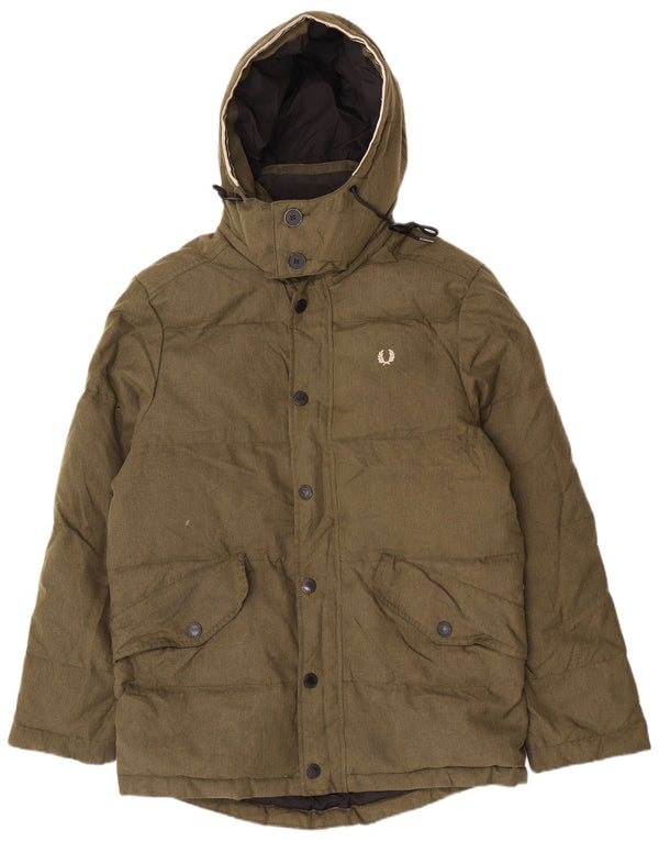Fred Perry Chaqueta acolchada con capucha para hombre UK 38 Medium Khaki