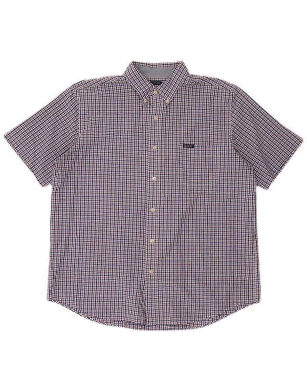 Chaps Camisa de manga corta para hombre de fácil cuidado XL azul marino a cuadros de algodón