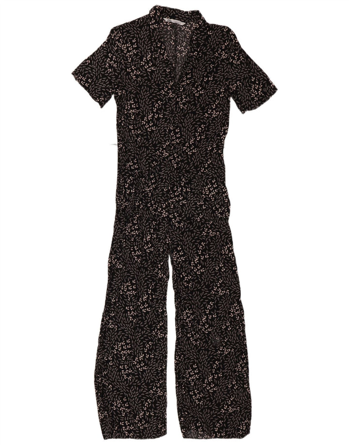 Zara Mujer Mono Manga Corta Mediano Negro Floral