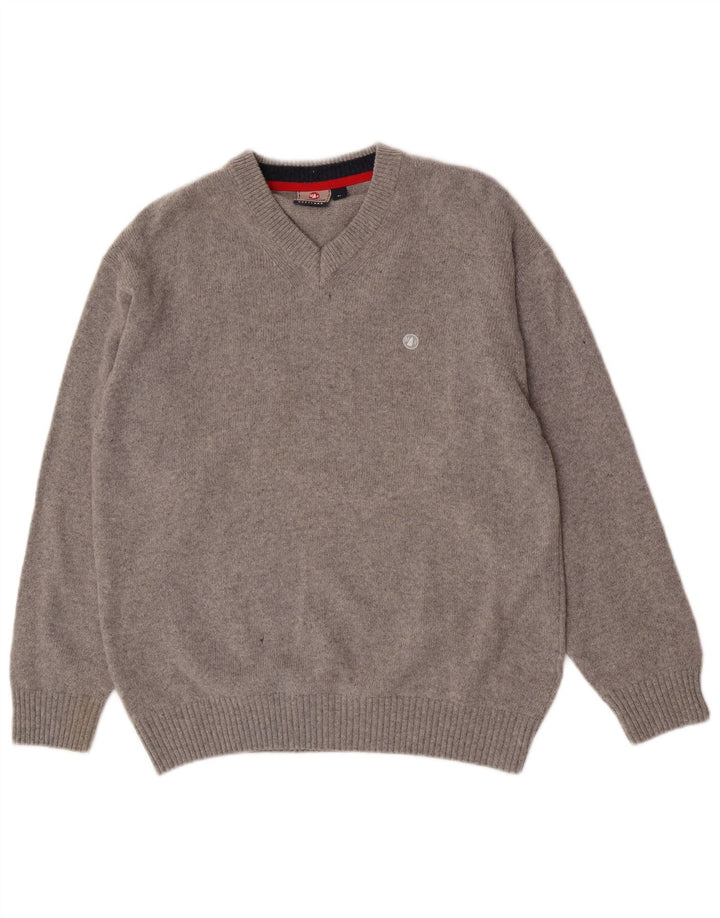 Murphy & Nye Jersey con cuello en V para hombre de lana gris grande
