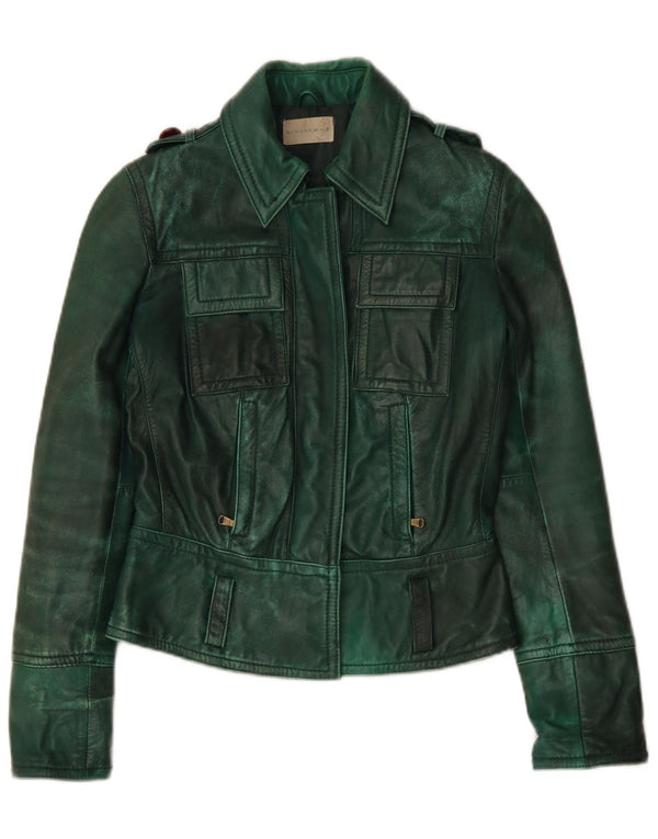 Linea Emme Chaqueta de cuero militar para mujer UK 8 Small Green