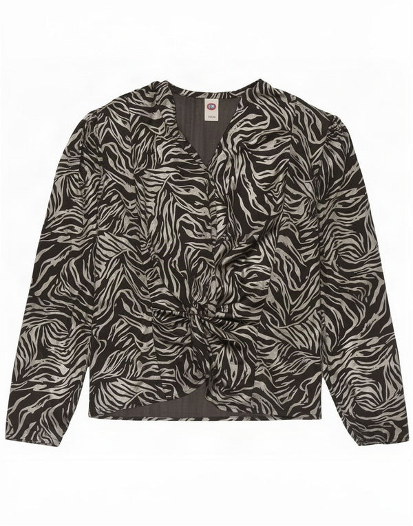 C&A Blusa camisera con lazo frontal para mujer EU 40 Mediano Negro Poliéster con estampado animal