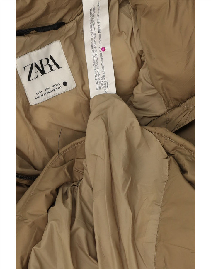 Zara Mujer Chaqueta Acolchada Extragrande Con Capucha UK 46 Grande Poliéster Beige