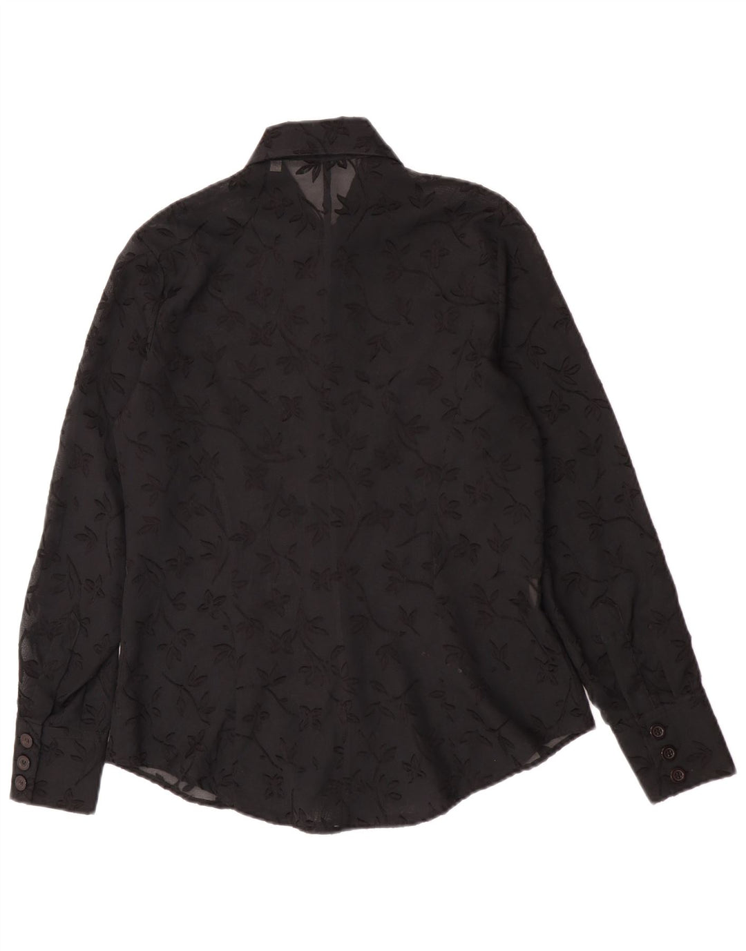 Vintage mujer ver a través de camisa blusa IT 44 Poliéster floral negro medio