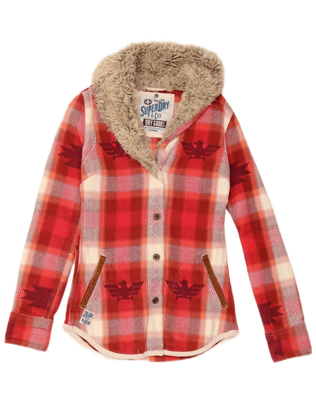SUPERDRY Camisa de franela para mujer UK 6 XS Algodón a cuadros rojo