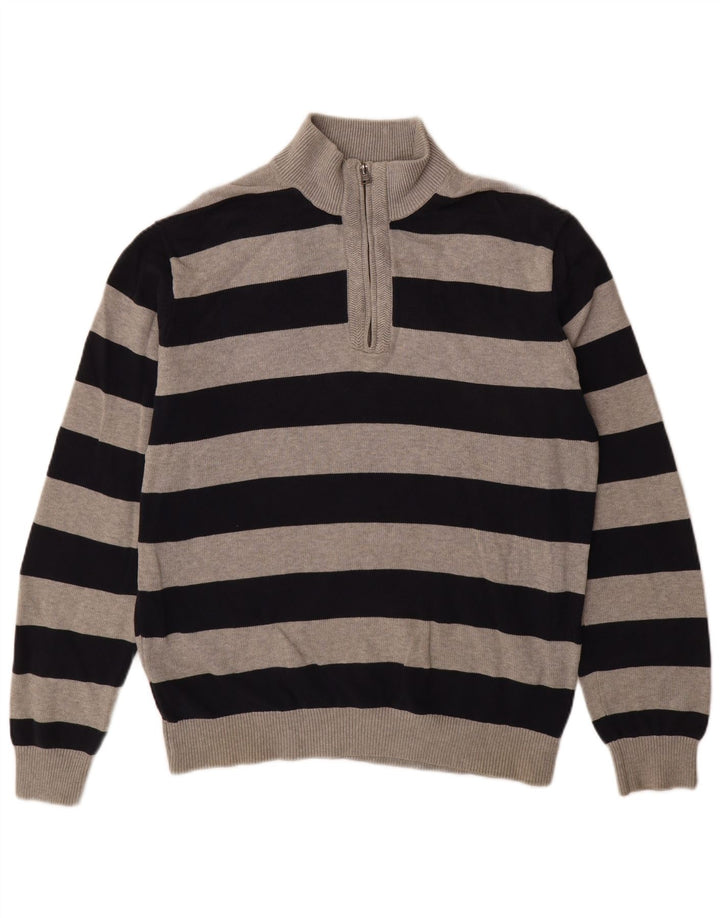 TOMMY HILFIGER Jersey con cuello y cremallera para hombre XL Algodón a rayas negro