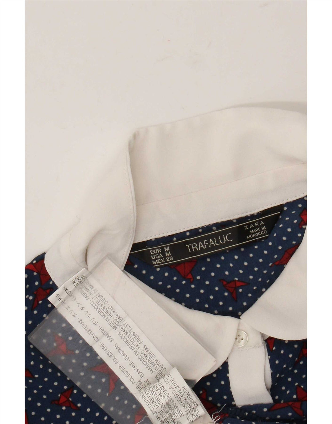 Zara Mujer Trafaluc Blusa Top UK 44 Poliéster con lunares azul medio
