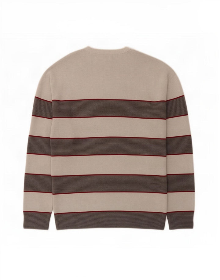 Zara Hombre Jersey De Cuello Redondo Jersey De Algodón A Rayas Gris Pequeño