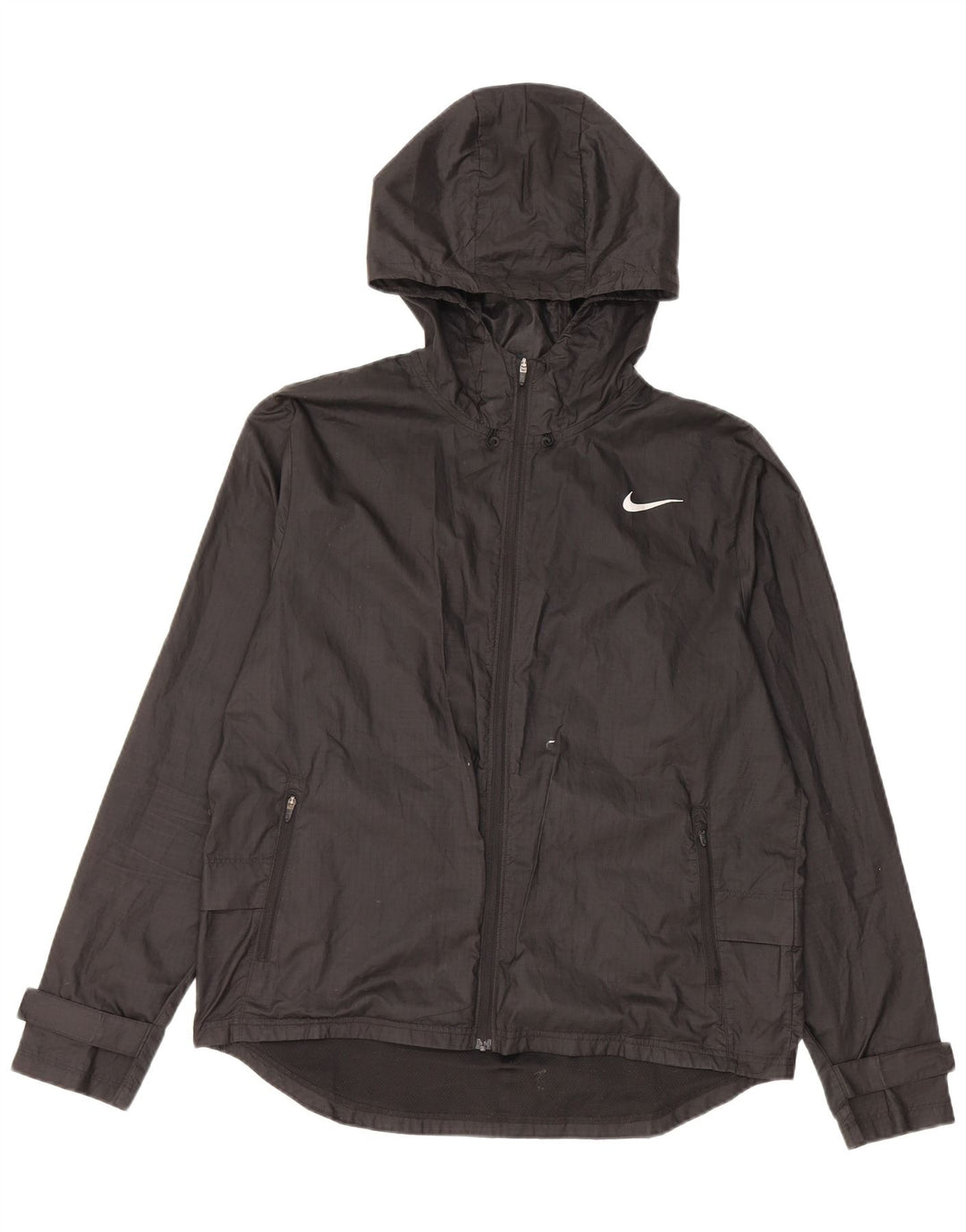 Nike - Chaqueta impermeable con capucha para mujer, talla M, poliéster negro