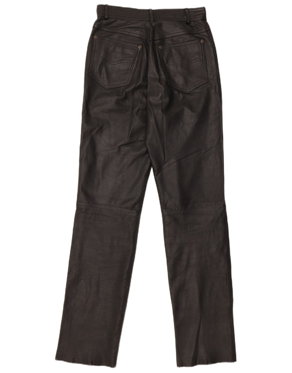 Pantalones de cuero rectos vintage para mujer W27 L32 cuero negro