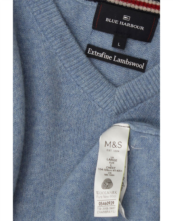 Marks & Spencer Suéter con cuello en V para hombre, color azul, talla grande, moteado en azul
