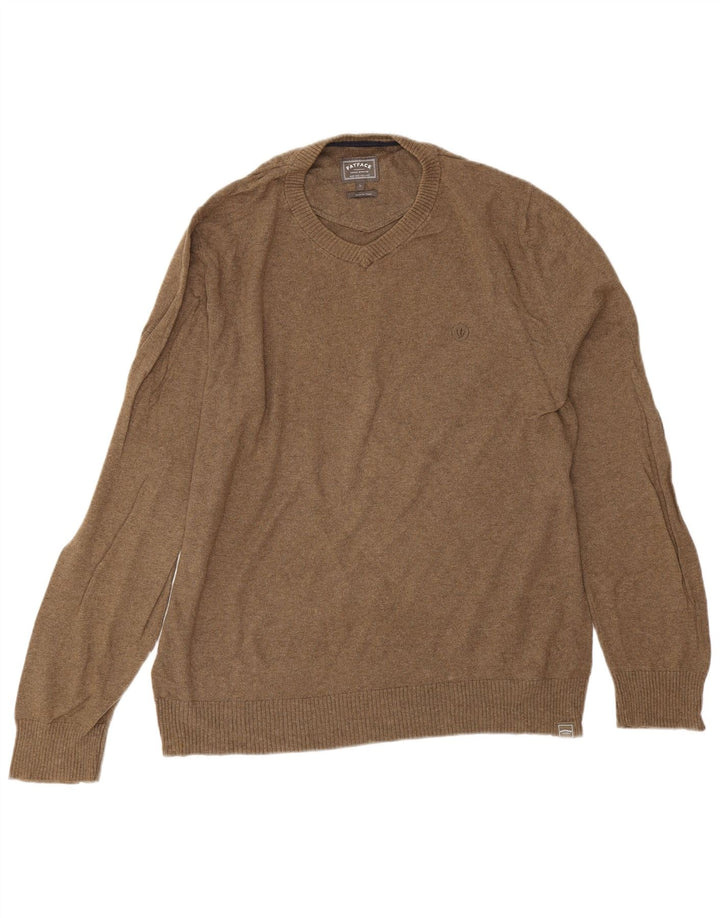 Jersey con cuello en V para hombre Fat Face Large Algodón marrón