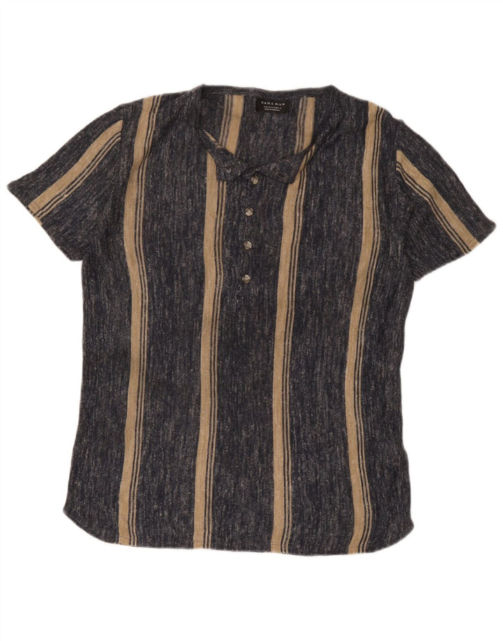 Zara Hombre Camiseta Top Small Gris Rayas Acrílico