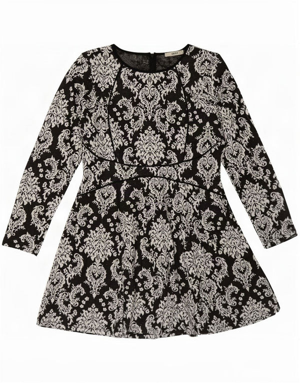Oasis Vestido acampanado de manga larga para mujer UK 44 Grande Algodón floral negro