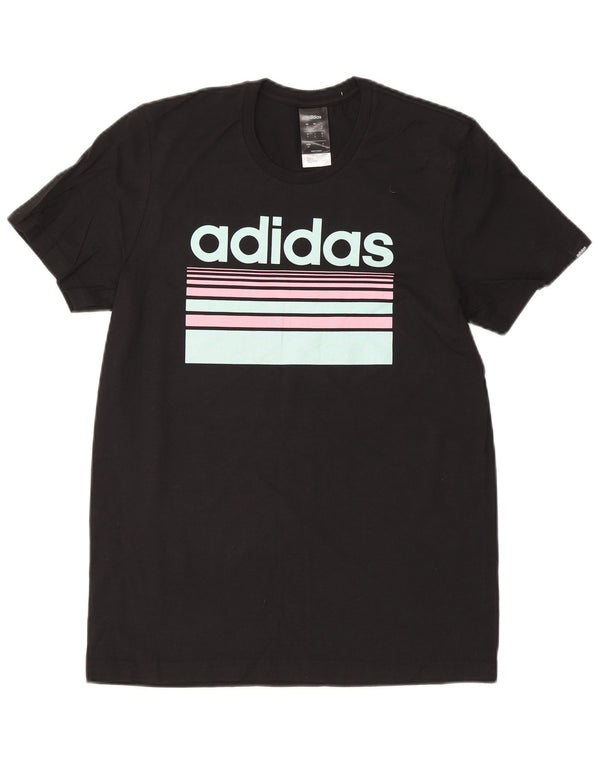 Adidas - Camiseta gráfica para hombre, talla pequeña, algodón negro