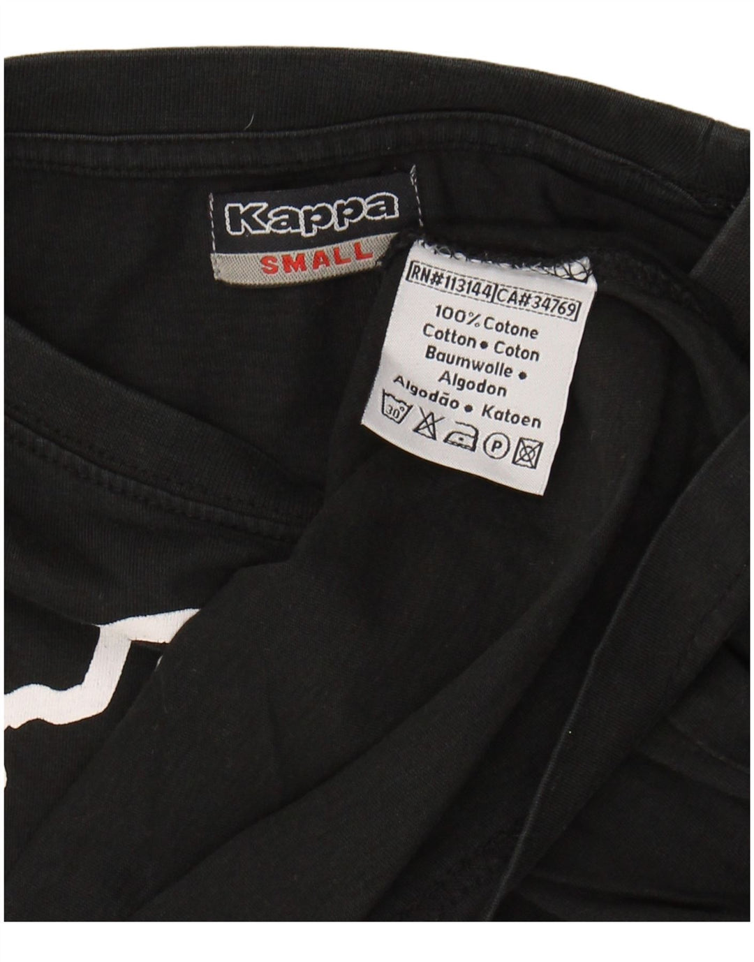 KAPPA Mens Graphic T-Shirt Top Small Black Cotton
