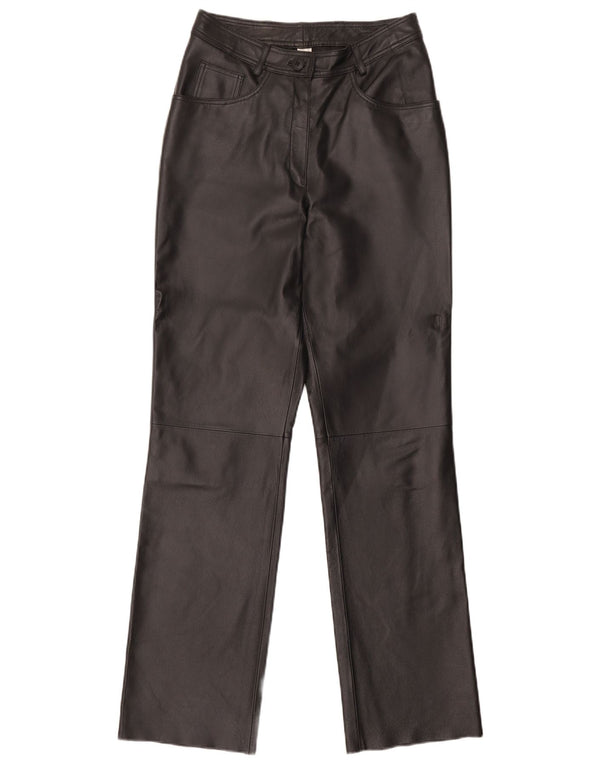 Vintage mujer pantalones de cuero recto Reino Unido 12 Medio W30 L32 Negro
