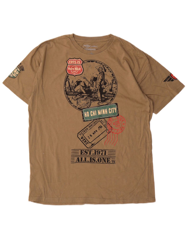 Hard Rock Cafe Camiseta gráfica para hombre HO Chi Minh City Top XL Algodón caqui