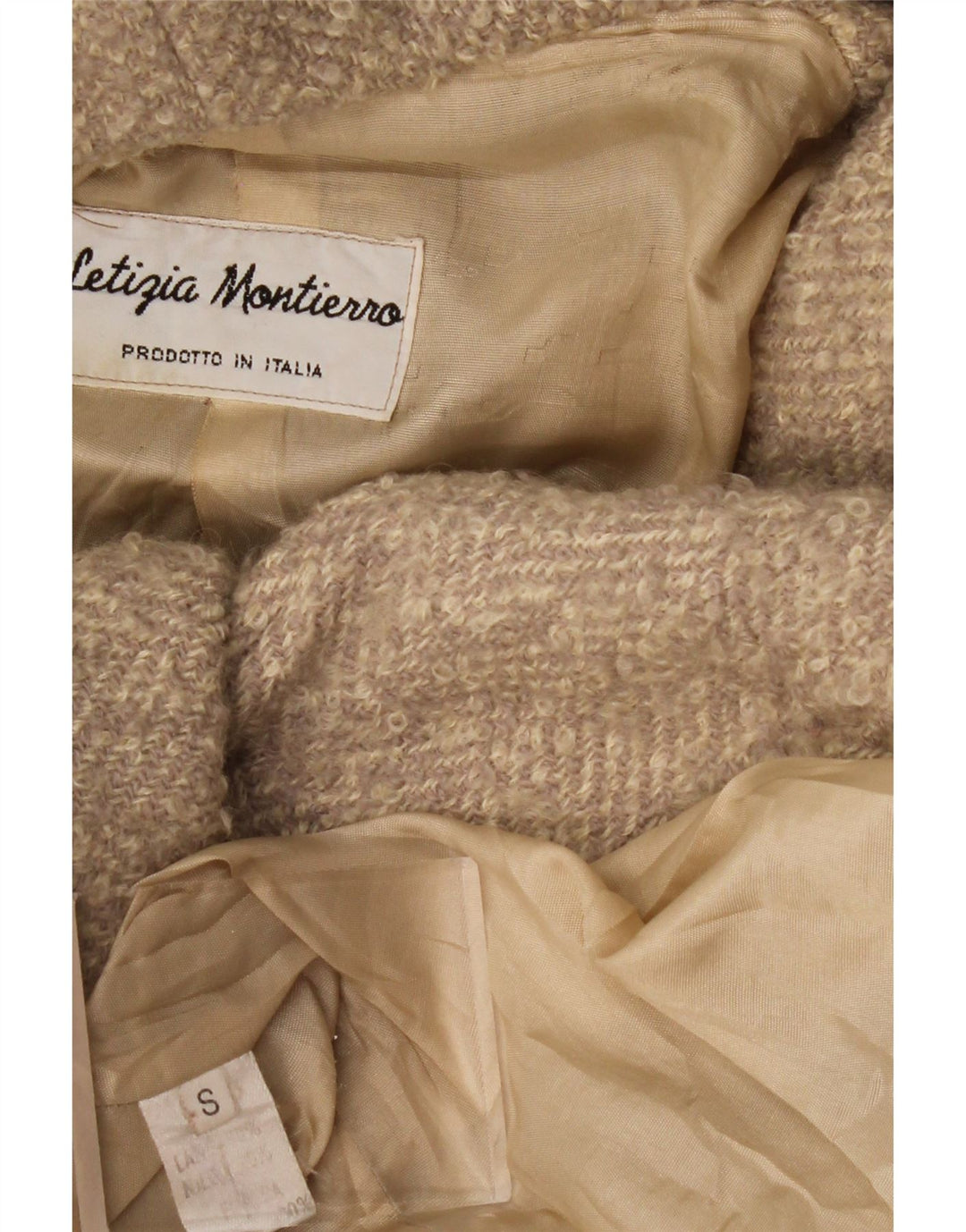 VINTAGE Abrigo con capucha de gran tamaño para mujer Reino Unido 10 Pequeño Beige Herringbone