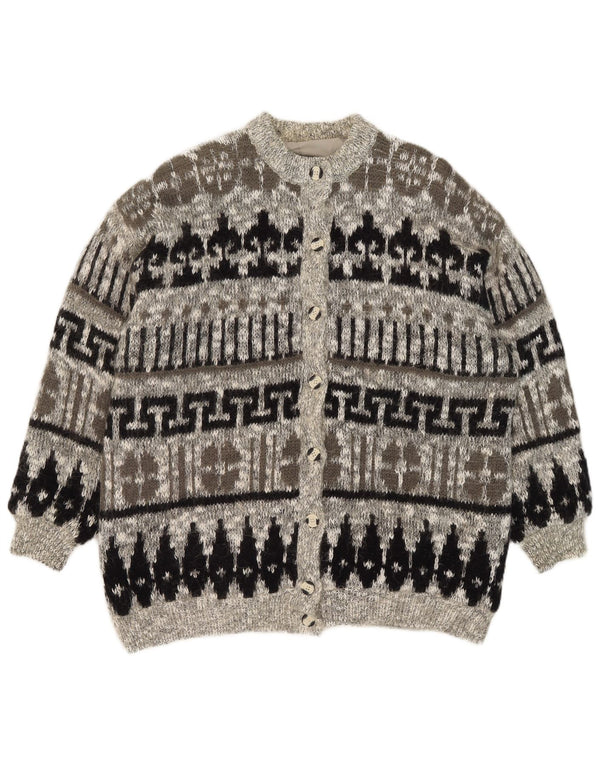 Vintage mujer Cardigan suéter Reino Unido 20 2XL gris geométrico