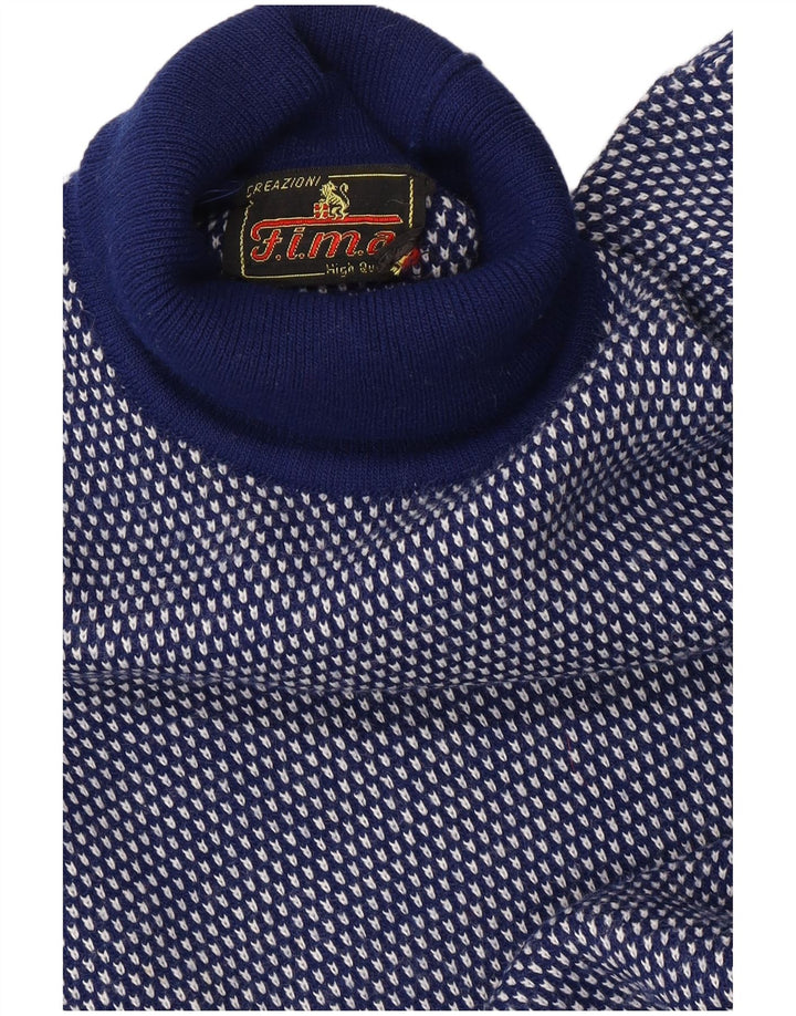 Vintage mujer rollo cuello jersey suéter Reino Unido 14 azul marino medio
