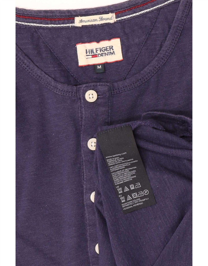 Tommy Hilfiger Camiseta Henley para hombre de manga larga de algodón azul marino medio