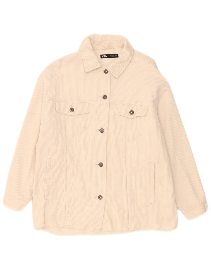 Zara Mujer Chaqueta De Pana Extragrande Reino Unido 46 Grande Algodón Beige