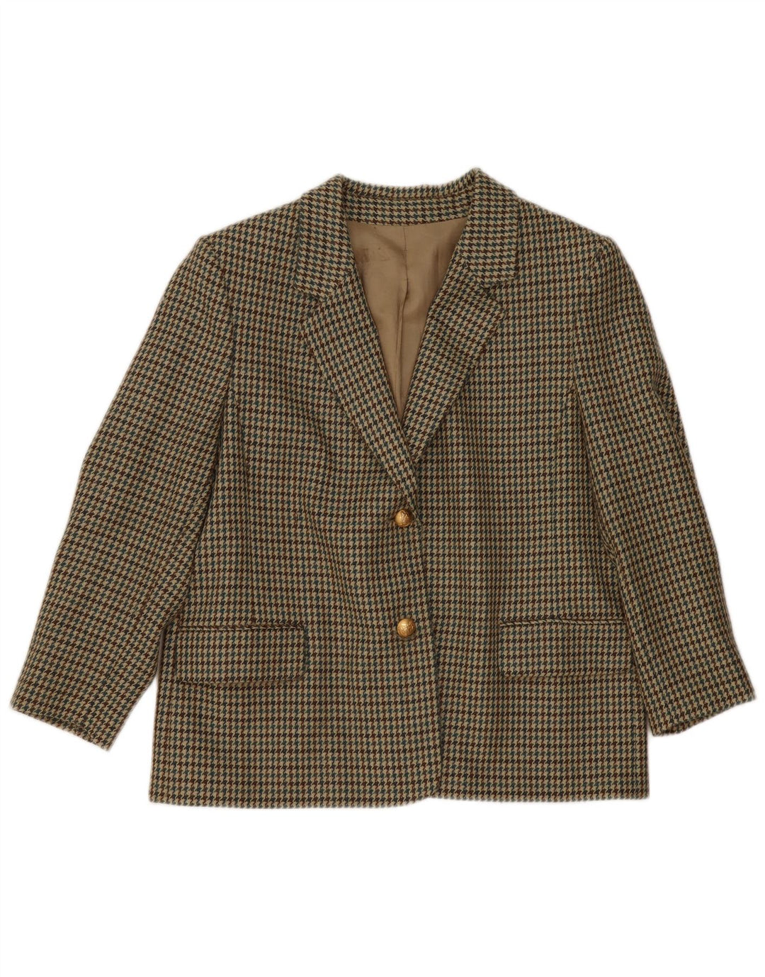 Vintage mujer 2 botones Blazer chaqueta IT 47 lana de pata de gallo verde grande