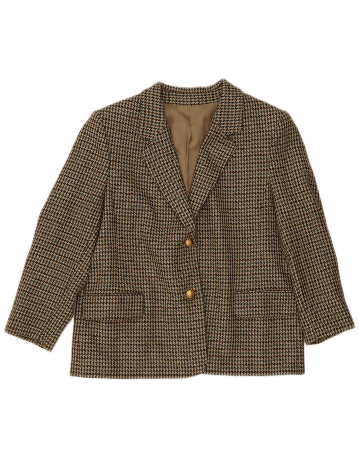 Vintage mujer 2 botones Blazer chaqueta IT 47 lana de pata de gallo verde grande