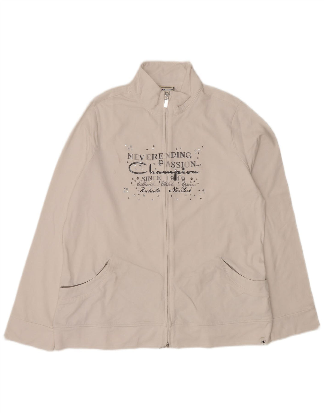 CHAMPION Chaqueta superior de chándal con gráfico de ajuste fácil para mujer UK 40 Grande Blanco